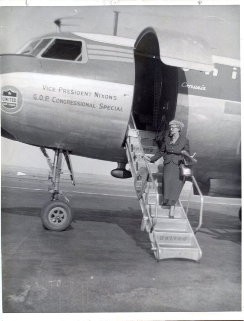 Evlyn with the 1954 Nixon Campaign plane